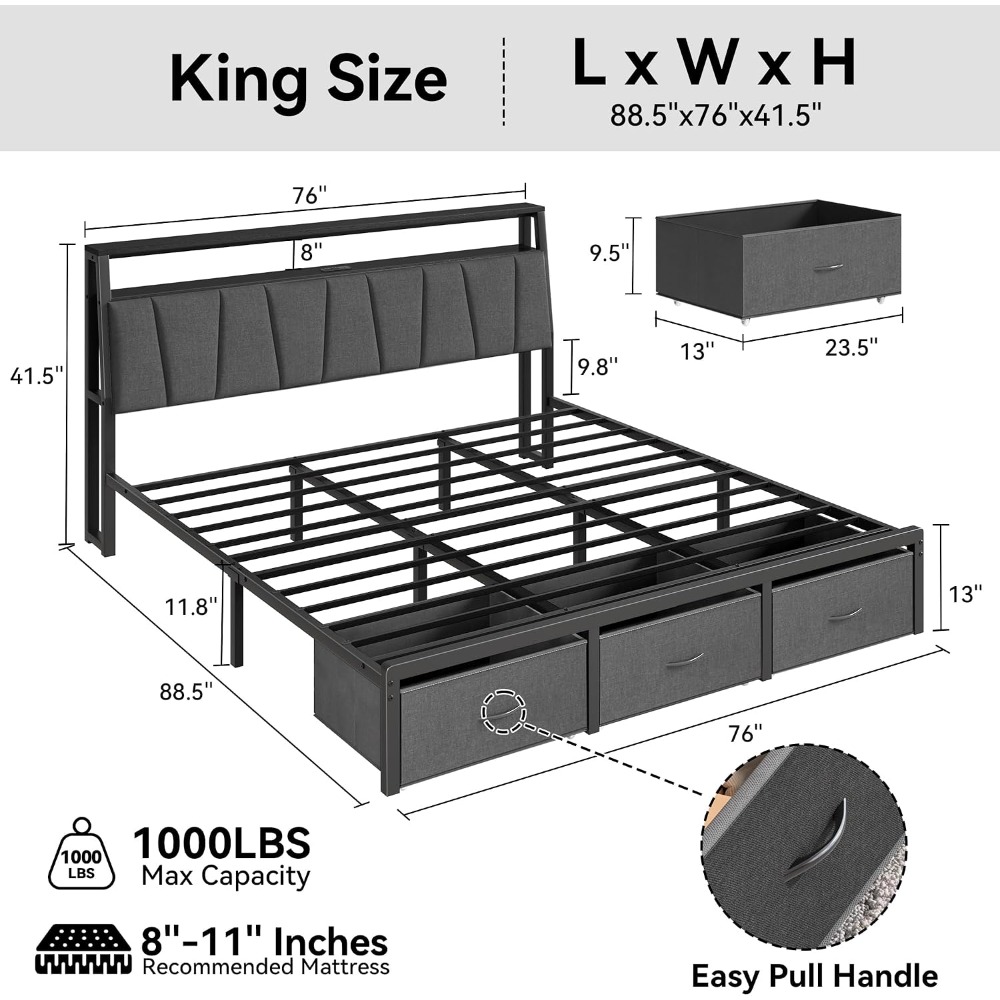 Letto matrimoniale con testier - King Size Bed Frame With Storage Drawers recensione e prezzo