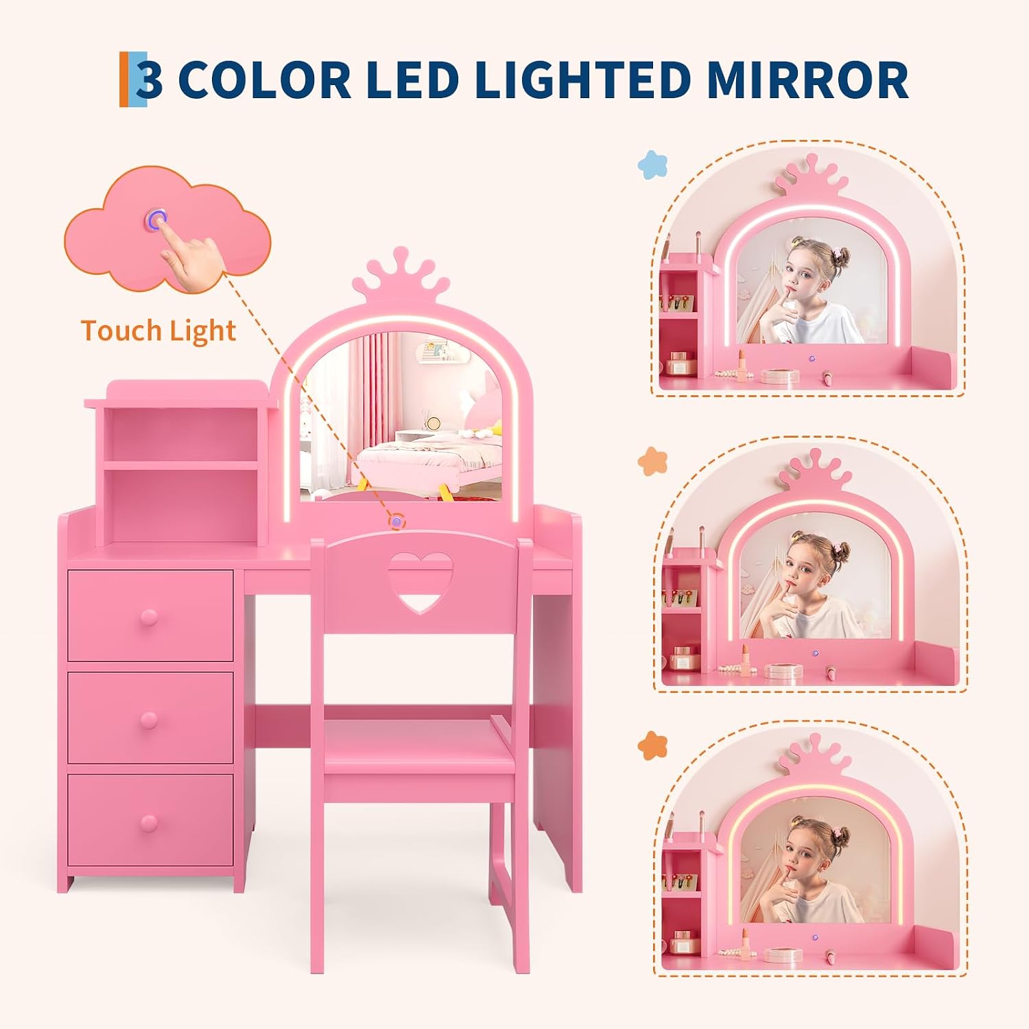 Tavolino da trucco per bambini - Dressing Table Vanity With Lighted Mirror recensione e prezzo